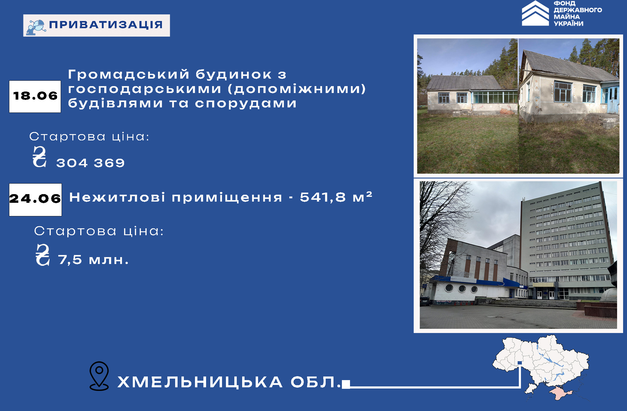 На Хмельниччині оголошено два приватизаційні аукціони